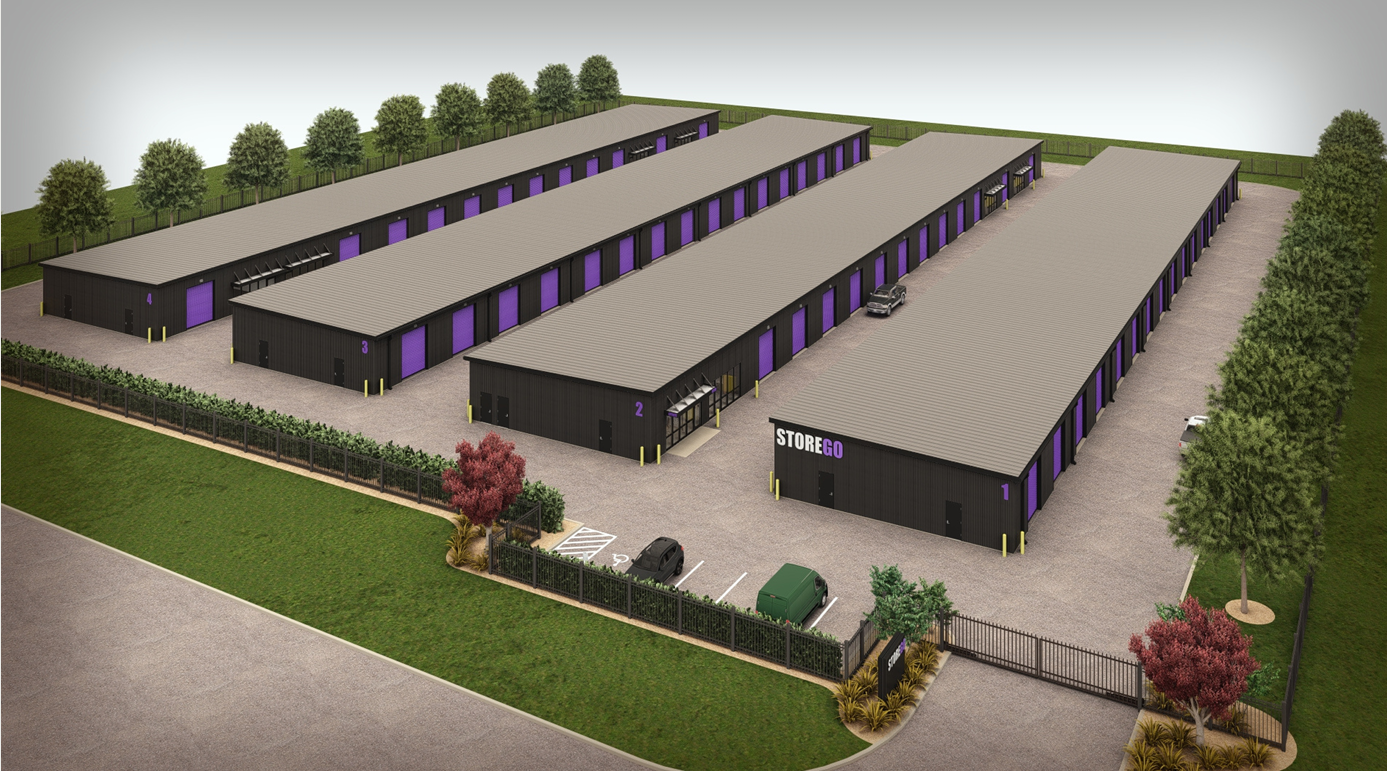Aerial rendering of a StoreGo park